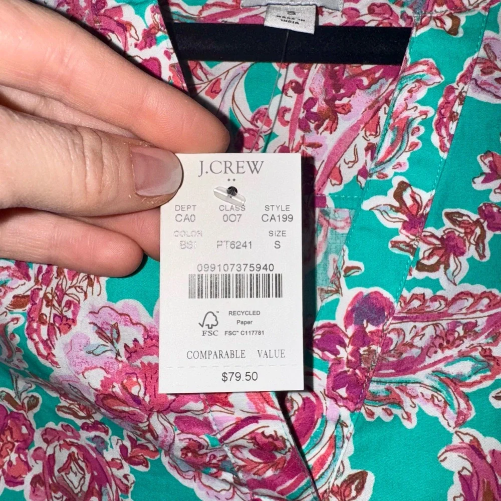 NWT J. Crew Floral Blouse in Pink and Aqua